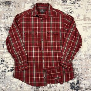 Woolrich Plaid Flannel Button Down Shirt Men's Size Large Red Green Outdoor